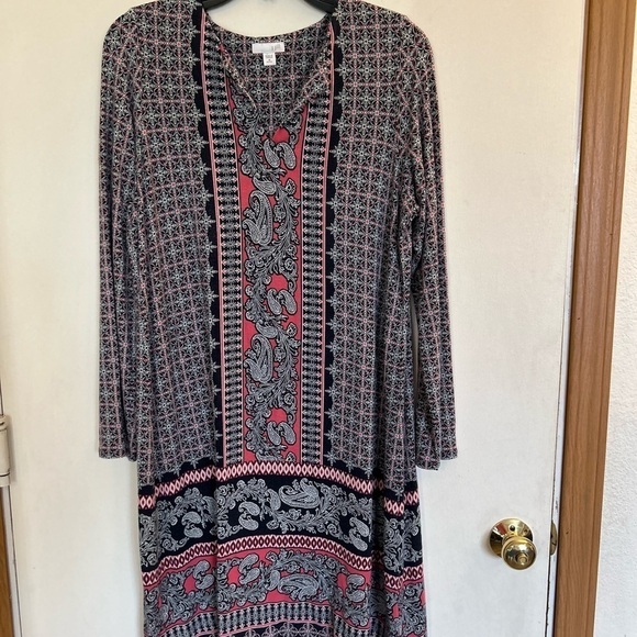 J Jill Paisley Print Long Sleeve Rayon Knit Dress Size Medium - Picture 4 of 9